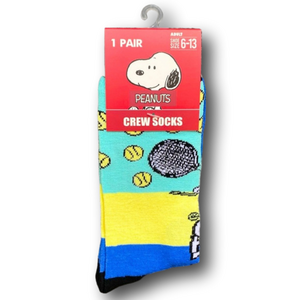 3/$20 Peanuts Snoopy Playing Tennis Funny Novelty Crew Socks - NWT